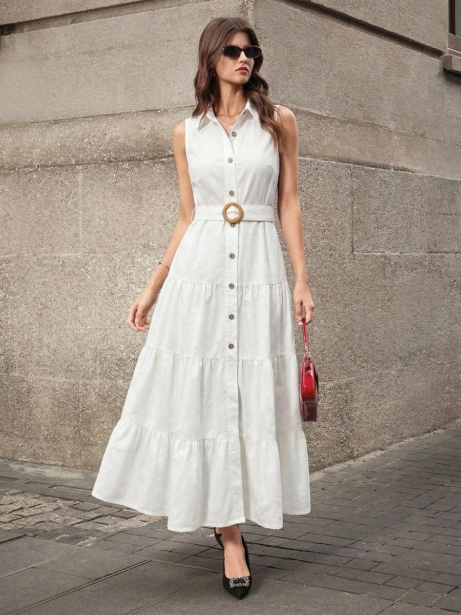 Selenza Váy denim thanh lịch giản dị dành cho nữ mặc ngoài trời - trắng - Xem 1