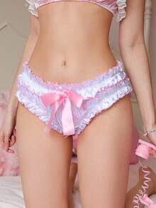 PetitDoll Quần lót ôm sát màu trắng dễ thương bằng satin xếp ly, có nơ, kiểu Kawaii Lolita, thích hợp cho các lễ hội âm nhạc và tiệc tùng dành cho nữ. - Màu Hồng Tươi - Xem 5