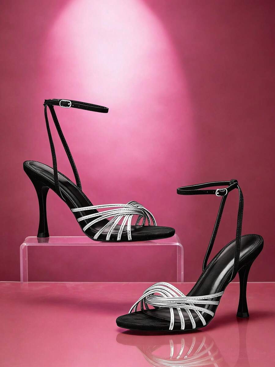 SHUZIA Giày sandal cao gót quai ngang mắt cá chân thanh lịch tối giản dành cho nữ. - màu đen - Xem 1