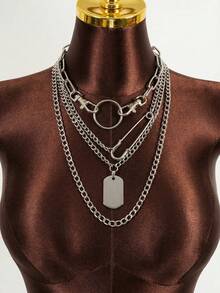 Rovax 4入組幾何吊墜多層鏈條項鍊 - 銀色 - 查看 3