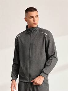Driftmere 2pcs/Set Men Sports Casual Zipper Stand Collar Jacket & Pants, Suitable For Autumn Daily Wear Gym - Dark Grey - View 3