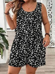 EMERY ROSE Plus Size Women Casual Floral Print Romper For Summer Vacation - Multicolor - View 3