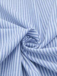 Balvessa Women's Basic Striped Short Sleeve Cotton Shirt, Summer - Blue and White - View 5
