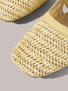 Styleloop Giày đế bằng nữ, giày hở gót, dải đan thoáng khí trang trí, mũi vuông nhỏ cổ thấp, thoải mái và thanh lịch, Mary Jane, phong cách du lịch nghỉ dưỡng, Bohemian, mặc mùa hè, không khí nghỉ dưỡng - Màu Khaki - Xem 4