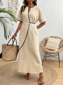 Hotletica Women's Contrast Trim Dress, Suitable For Spring/Summer Vacation Golf White Sexy - Khaki - View 4