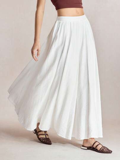 BizChic Asymmetrical Paneled Elastic Waist Skirt For Women, Versatile Summer Wear For Office, Business, Social Occasions, Elegant Urban Casual, Romantic 90s Retro Chic, Suitable For Outings, Dates, Parties, Concerts, White Long Skirt For Women Flowy Skirts For Women