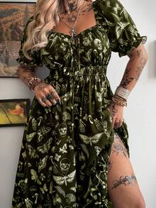 Whyspr Plus Size Women's Off-Shoulder Floral Print Fashion Date Night Dress - Army Green - View 5