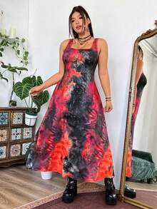 SHEIN MOOSTA Plus Size Tie-Dye Holiday Summer Dress Maxi Women Outfit - Multicolor - View 4