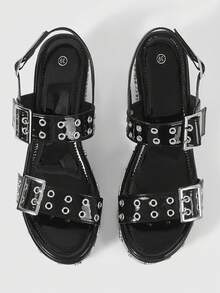 ROMWE Grunge Punk Giày sandal đế xuồng đính kim tuyến, khóa cài nhọn dành cho nữ. - màu đen - Xem 3