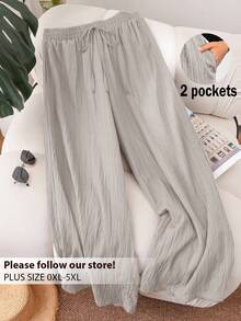 CosyJoli Plus Size Women's New Spring Summer Business Casual Woman Beach Outfits For Woman Valentine Day Style Fashion Commuting Elegant Purple Lotus Root Pink Wide-Leg Trousers, Pocket Trousers.Pants Beach Vacation Outfits Lavender College Students Outfit Valentines Clothes Cruise Outfits Women Summer Pants Baggy - Light Grey - View 1