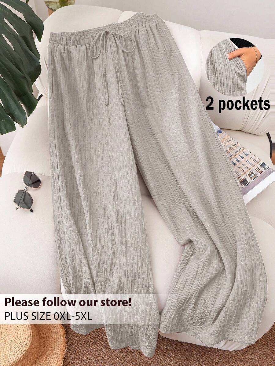 CosyJoli Plus Size Women's New Spring Summer Business Casual Woman Beach Outfits For Woman Valentine Day Style Fashion Commuting Elegant Purple Lotus Root Pink Wide-Leg Trousers, Pocket Trousers.Pants Beach Vacation Outfits Lavender College Students Outfit Valentines Clothes Cruise Outfits Women Summer Pants Baggy - Light Grey - View 1