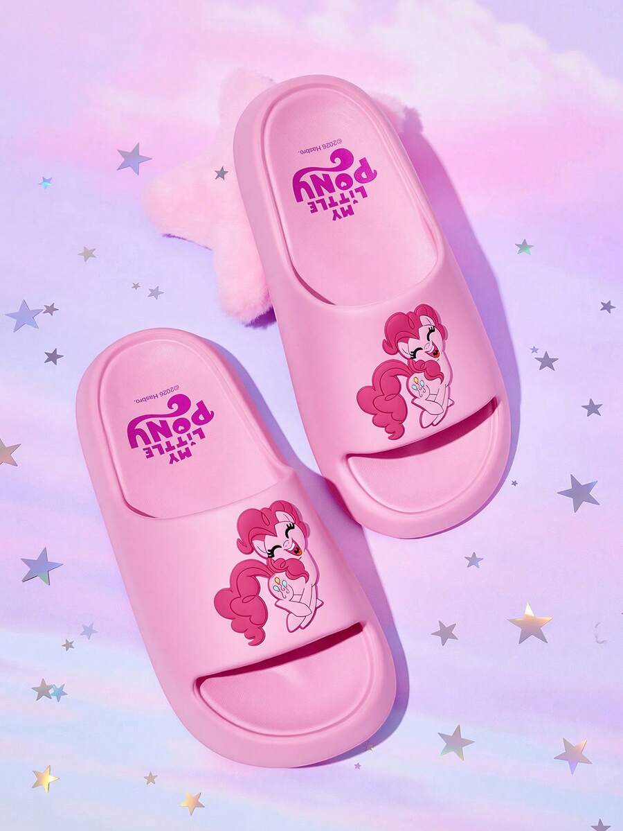 My Little Pony X SHEIN Zapatillas tipo chanclas con diseño de Pinkie Pie, de material EVA ligero y duradero, antideslizantes y de secado rápido, para usar en casa, baño, parque infantil, piscina, playa, interior y exterior - Rosa 1 - Ver 1
