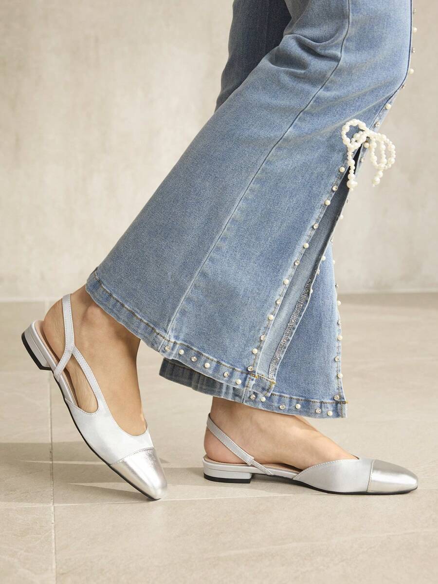 MOTF PREMIUM 女士舒适平底露跟鞋，适合圣诞节穿着 - 銀灰 - 查看 2