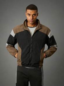 Acti Log Chaqueta deportiva casual y versátil para hombres, chaqueta de ocio al aire libre con diseño de patchwork, para otoño/invierno - Negro - Ver 7