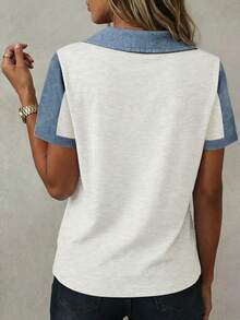 EMERY ROSE Casual Colorblock Denim Effect Short Sleeve T-Shirt, Summer - Multicolor - View 2