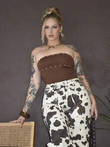 Arliah Áo crop top Y2K màu nâu dạo phố dành cho nữ, áo vest ôm vừa vặn họa tiết ngôi sao nhạc Punk Rock, thu/đông - màu nâu - Xem 5