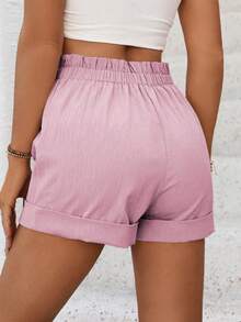 EMERY ROSE Summer Casual Solid Color High Waist Shorts - Dusty Pink - View 2
