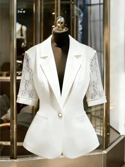 GlowEve CURVE Women's Plus Size Elegant Lace Patchwork Blazer