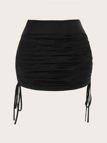 SHEIN EZwear 女士纯色简约日常系带腰裙 - 黑色 - 查看 2