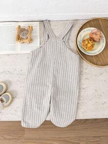 SHEIN Bộ yếm ăn bằng vải denim kẻ sọc họa tiết gấu hoạt hình dễ thương, đa năng dành cho bé trai, thích hợp cho các chuyến đi chơi và họp mặt gia đình, hoàn hảo cho mùa xuân và mùa hè. - Nhiều màu - Xem 3