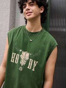 Áo tank top cổ tròn đơn giản dành cho nam, kiểu dáng "Power Totem", phong cách retro Mỹ, unisex, dáng rộng thoải mái, phù hợp cho trang phục mùa hè – Thích hợp cho mặc hàng ngày và các kỳ nghỉ hè. - màu xanh lá - Xem 5