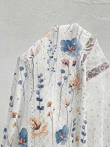 SHEIN LUNE 女士加大码水钻装饰网纱透视外套，适合感恩节、圣诞节、新年夜外出、办公室、派对、商务休闲、复古风格、情人节、秋冬季等场合。 - 白色 - 查看 7