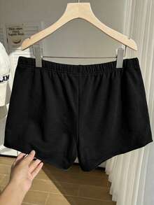 Comfortcana Plus Size Solid Color Elastic Waist Loose Casual Shorts, Versatile For Spring/Summer - Black - View 4