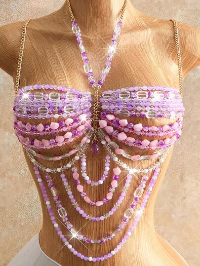 Mistrie Camiseta de tirantes con cuello halter con cuentas de cristal para vacaciones de verano de mujer