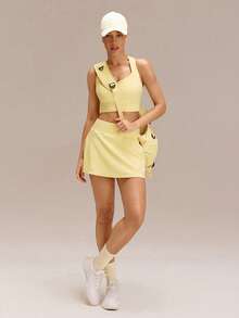 GLOWMODE FeatherFit™-Air Ace Your Flow Buttery-Soft Quick-Dry Sweat-Wicking Built-In Shorts Anti-Slip Grips Tennis A-Line Mini Skirt Tennis Golf Pickleball - French Vanilla - View 7
