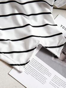 女童（小号）白色 Polo 领 T 恤，不对称黑色条纹下摆，短袖 - 彩色 - 查看 4