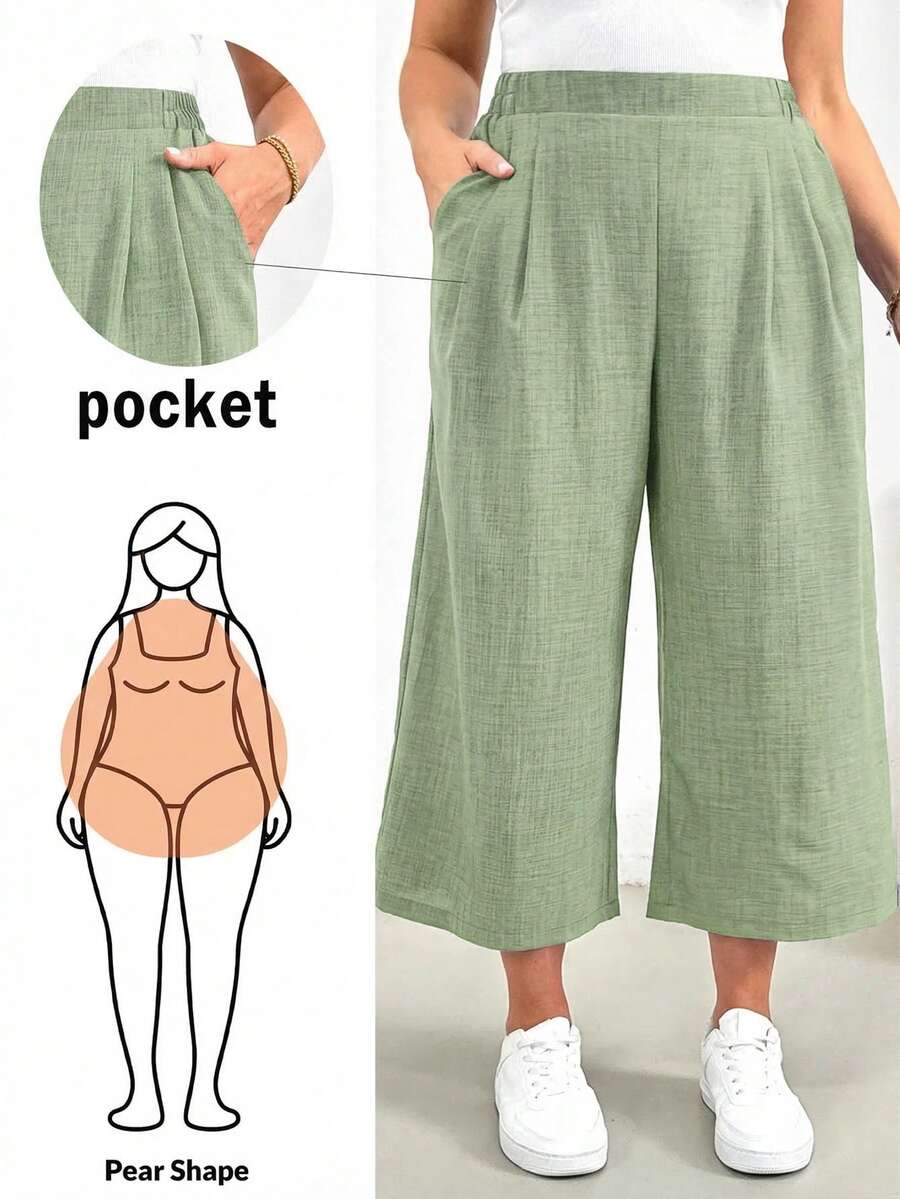 Shapeblank Quần ống rộng cạp chun màu xanh dương thời trang xuân hè cho nữ, quần lửng, quần rộng thùng thình, quần lửng nữ, quần capri, quần mùa hè kiểu châu Âu, quần công sở. - Màu xanh Bạc hà - Xem 1