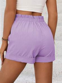 EMERY ROSE Women's Casual Girlisim Vacation Commute Golf Solid Color Paper Bag Waist Cuffed Hem Loose Shorts, Summer Pastal - Purple - View 2