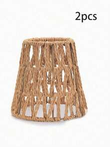 1/2 Pieces Hand-Woven Rattan Barrel Lampshade - Rattan Bell-Style Shade For Table Lamps, Pendant Lights, And Light Fixtures - Multicolor - View 9