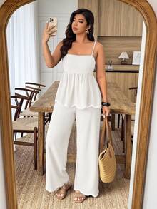 Weeklong Traje informal de 2 piezas para mujer talla grande, con contraste de color de onda y corazón con cinta, tipo lino, para primavera/verano - Albaricoque - Ver 6