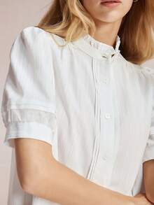BizChic White Round Neck Short Sleeve Shirt, Business Formal, Vacation Style, Slouchy, Commute, Date, Daily, Vacation, Office, Independence Day, Graduation Season, Music Festival, Slimming, Elegant, Versatile, Summer, Party, Wedding Guest, Outing, Beach, Gathering, Social, Holiday, Shopping, Afternoon Tea, Travel, Minimalist - White - View 6