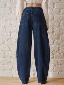 Anewsta Essential Navy Blue Wide Leg Jeans Everyday Summer Casual - Blue - View 6