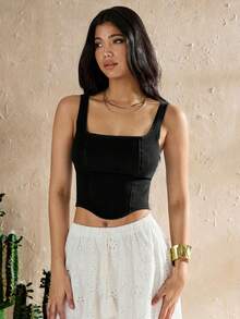 SHEIN Forever 21 Áo camisole denim wash vintage gợi cảm phong cách Y2K đa năng - màu đen - Xem 4