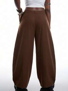 SHEIN EZwear Quần ống rộng dáng suông, màu nâu, kiểu dáng đường phố, cỡ lớn, màu thu/đông, thích hợp mặc ngoài. - màu nâu - Xem 2