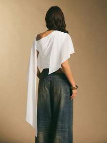 Poéselle Body ajustado fruncido blanco para mujer, elegante, de verano, para fiestas y noches, diseño minimalista, ideal para usar como prenda de baño o traje de baño. - Blanco - Ver 2
