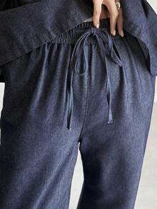 FRIFUL Bộ áo gile và quần jean cổ chữ V dành cho nữ - Màu xanh lam - Xem 6