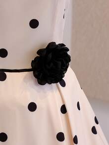 Vestido de lunares con cuello en V y sin mangas con decoración floral 3D, vestidos elegantes de primavera para mujeres, vestidos de lunares para mujer - Albaricoque - Ver 8