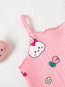 SHEIN Playful Pals 3pcs Baby Girls' Comfortable Versatile Minimalist Solid Color Knit Camisole Romper Set, Spring/Summer - Multicolor - View 4
