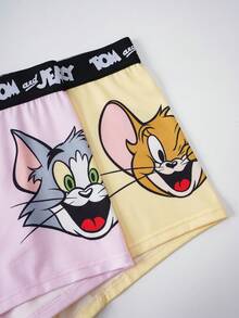 TOM & JERRY X SHEIN Women Cute & Comfortable Cartoon Print Boyshorts - Pink - View 4