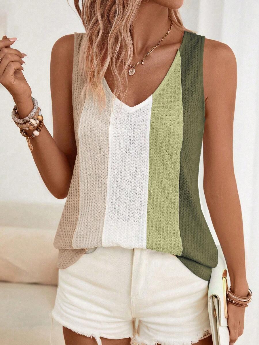Easowa Top sin mangas informal de mujer con parches de colores contrastantes, elegante para uso diario - Multicolor - Ver 1