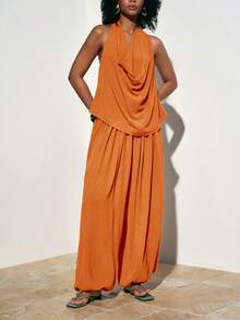 Zivah Bộ đồ nữ gồm áo hai dây hở lưng và quần dài, hàng mới về mùa Xuân/Hè 2026, thích hợp cho Ngày Valentine/Lễ hội âm nhạc/Lễ Phục Sinh, phong cách miền Tây/du mục/bohemian, thích hợp cho kỳ nghỉ. - trái cam - Xem 5