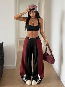 StreetHx 2000s Style Y2K Casual 2 Pieces Set For Women, Colorblock Streetwear Outfit, Autumn/Spring - Black - View 4
