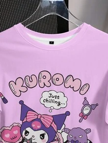 HELLO KITTY AND FRIENDS | SHEIN 女士彩色印花圆领短袖T恤 - 白色 - 查看 4