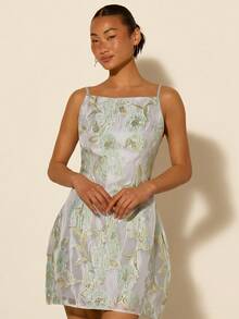 COSMINA Women's Elegant Jacquard Spaghetti Strap Mini Dress - Multicolor - View 1