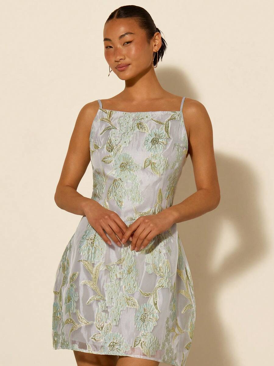 COSMINA Women's Elegant Jacquard Spaghetti Strap Mini Dress - Multicolor - View 1