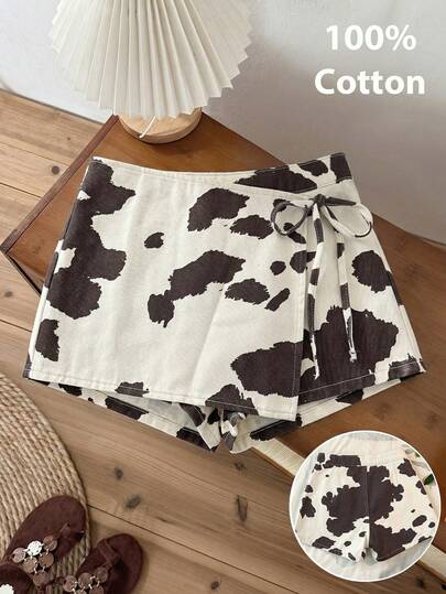 Teen Girls Fashion Casual Y2k Vintage Cool Street Brogue-Style Design Simple And Loose Comfortable Cow Pattern Fitted Denim Short Skirt For Kids Clothes Teen Girls Dailywear And Kids Spring To Summer Rave Outfits Festival And Outfits Streetwear Clothes
